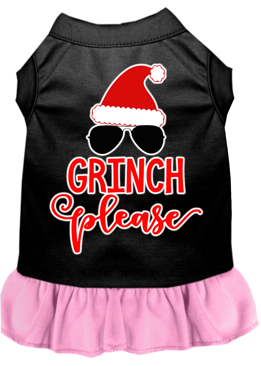 Grinch Please Screen Print Dog Dress Black with Light Pink Sm